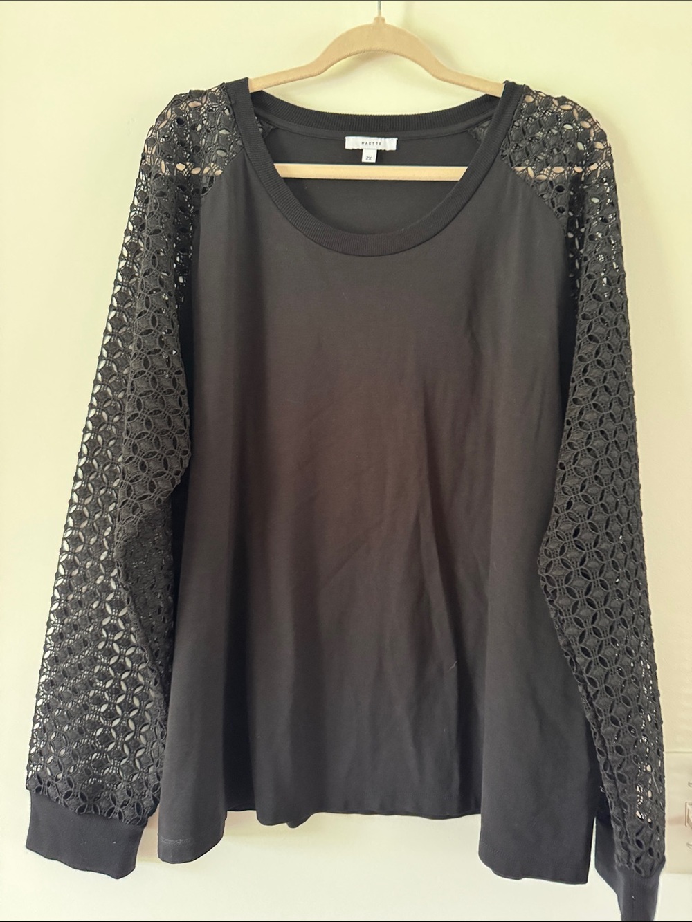 Stella & Dot Black Crochet Sleeve Shirt